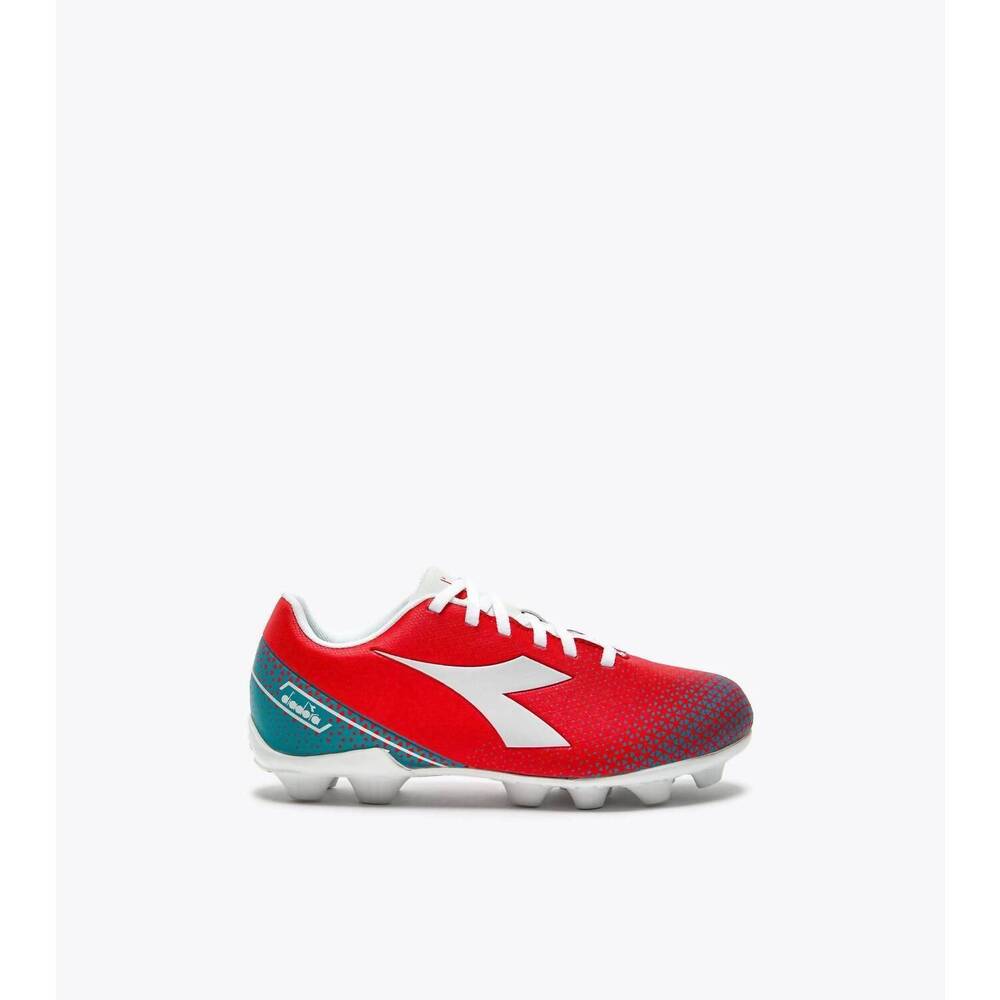 NEW DIADORA junior kids pichichi 6 md shoes in fluo red/vapor blue/tile blue